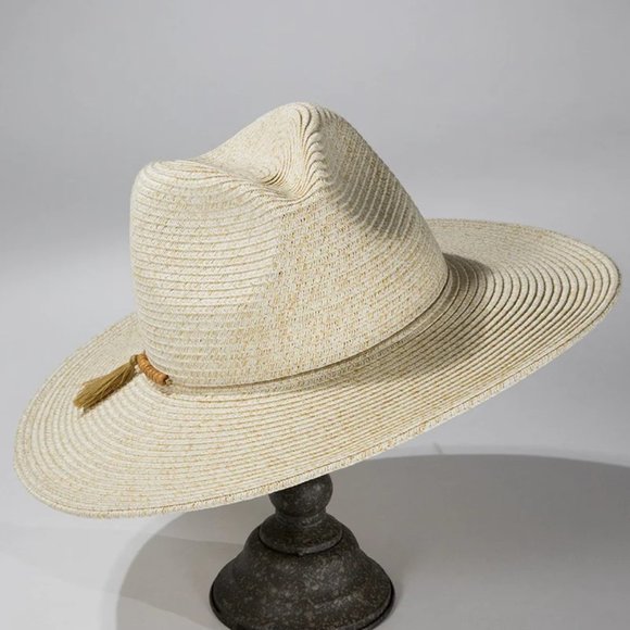 Ivory Duo Tone Panama Hat Wood Bead Bow Accent - Picture 4 of 6
